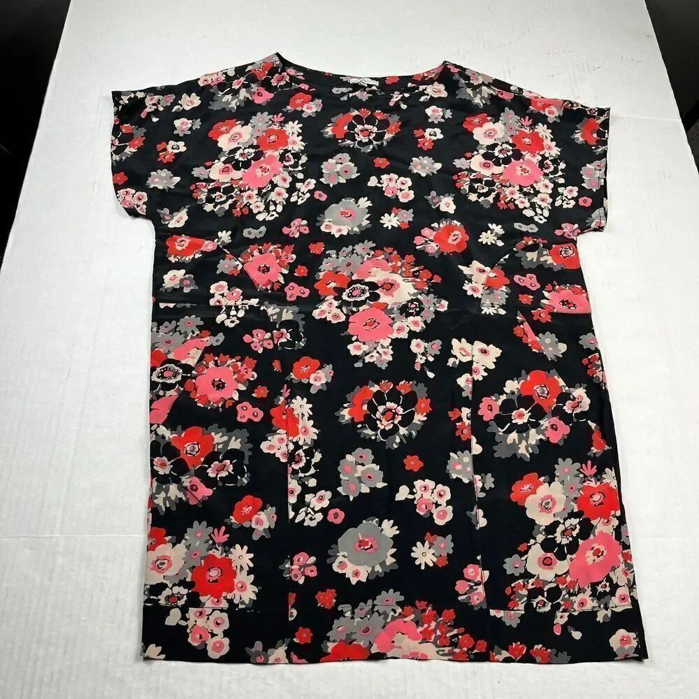 Joie Silk Mini Shift Dress Floral Print Short Sleeve Casual Pockets Pullover XS